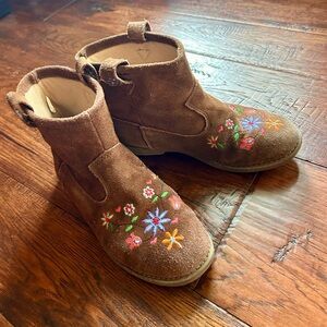 Hanna Andersson Brown Suede Kids Boots with Colorful Floral Embroidery